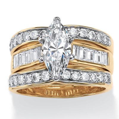 Seta Jewelry 3.86 TCW Marquise Cut Cubic Zirconia 3-Piece Bridal Set Gold-Plated