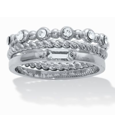 Seta Jewelry 3-Piece Platinum-plated Crystal Stacked Band Set, White, 8