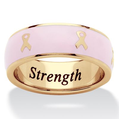 Seta Jewelry "Serenity, Courage and Strength" Breast Cancer Awareness Inscribed Eternity Band in Pink Enamel and Gold Ion-Plated Stainless Steel