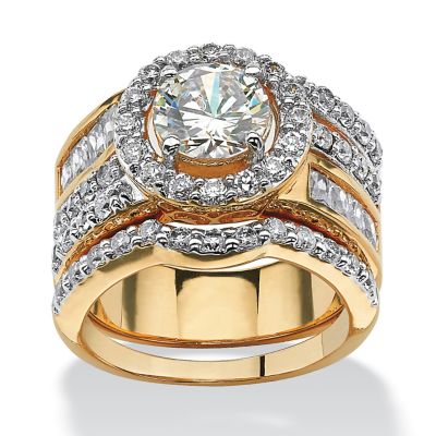 Seta Jewelry 5.15 TCW Round Cubic Zirconia Two-Piece Halo Bridal Set 18k Gold-Plated, White, 10