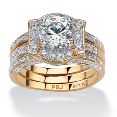 Seta Jewelry 2.37 TCW Round Cubic Zirconia Channel-Set 2-Piece Jacket Bridal Set 18k Gold-Plated, White