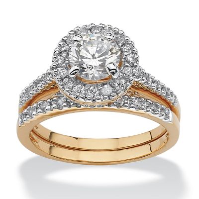 Seta Jewelry 1.79 TCW Round Cubic Zirconia 18k Gold-Plated Bridal Engagement Ring Wedding Band Set, White