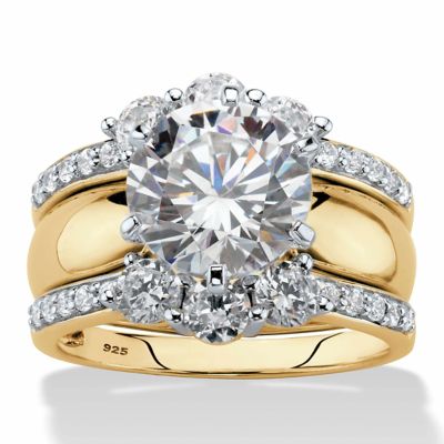 Seta Jewelry Round Cubic Zirconia 2-Piece Multi-Row Jacket Wedding Ring Set 4.66 TCW in 18k Gold-plated Sterling Silver, White, 9