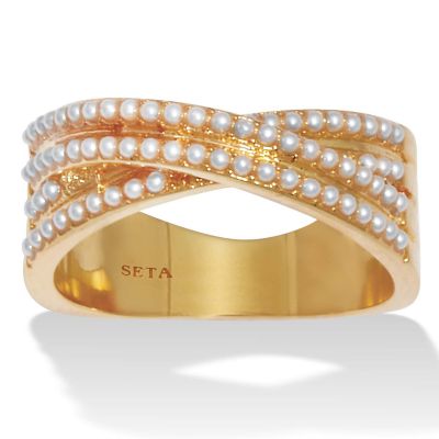 Seta Jewelry Crossover Pave Pearl 14K Gold-Plated Ring
