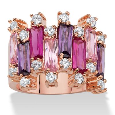 Seta Jewelry Emerald-Cut Pink and Purple Cubic Zirconia Vertical-Row Cluster Ring 16.88 TCW Rose Gold-Plated