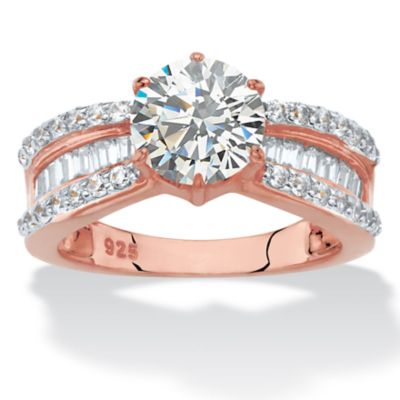Seta Jewelry 2.88 Cttw Round 18k Rose Gold-Plated Silver Cubic Zirconia Engagement Ring, White