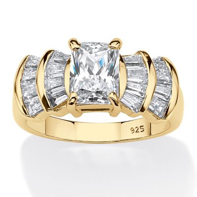 Seta Jewelry Emerald-Cut Cubic Zirconia Engagement Ring 3.10 TCW 18K Gold Plated .925 Sterling Silver, White