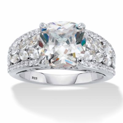 Seta Jewelry Cushion-Cut and Marquise-Cut Cubic Zirconia Engagement Ring 4.35 TCW in Platinum-plated Sterling Silver