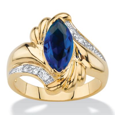 Seta Jewelry 2.28 Cttw. Marquise Cut Simulated Blue Sapphire and CZ Gold-Plated Ring