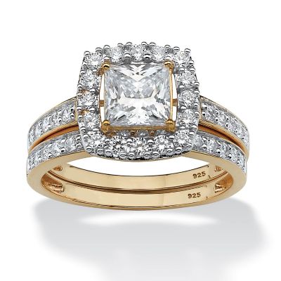 Seta Jewelry Princess-Cut Cubic Zirconia Two-Piece Bridal Set 1.99 TCW in 18k Gold-plated Sterling Silver, White, 10