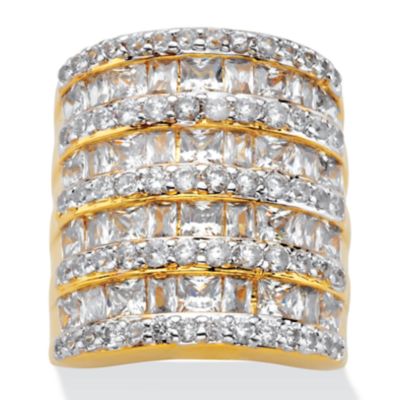 Seta Jewelry 6.26 TCW Baguette-Cut and Round Cubic Zirconia Channel-Set Cocktail Ring Gold-Plated
