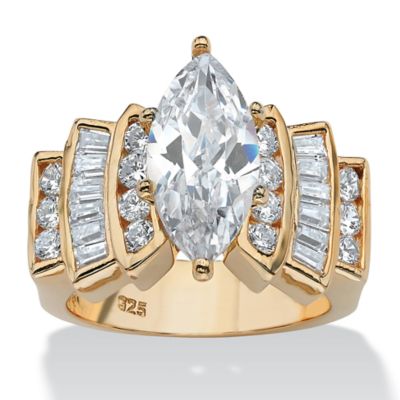 Seta Jewelry 3.63 TCW Marquise-Cut and Round Cubic Zirconia Ring in 14k Gold-plated Sterling Silver