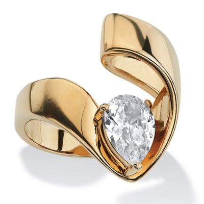 Seta Jewelry 1.80 TCW Pear-Cut Cubic Zirconia Nestled Ring in Gold Ion-Plated