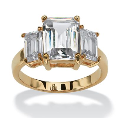 Seta Jewelry Emerald-Cut Simulated Birthstone 3-Stone Ring 18k Gold-Plated, 5