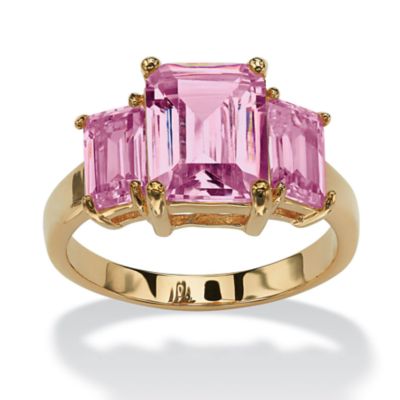 Seta Jewelry Emerald-Cut Simulated Birthstone 3-Stone Ring 18k Gold-Plated, 5