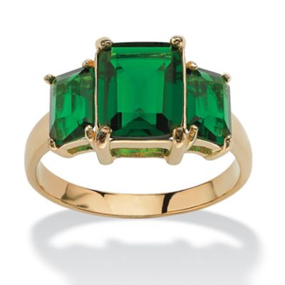 Seta Jewelry Emerald-Cut Simulated Birthstone 3-Stone Ring 18k Gold-Plated, 10