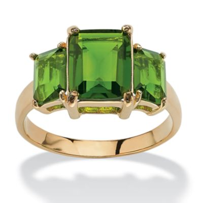 Seta Jewelry Emerald-Cut Simulated Birthstone 3-Stone Ring 18k Gold-Plated, 7