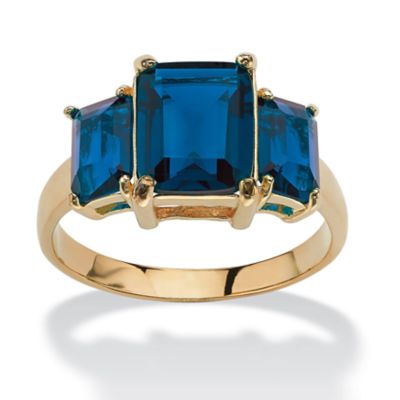 Seta Jewelry Emerald-Cut Simulated Birthstone 3-Stone Ring 18k Gold-Plated