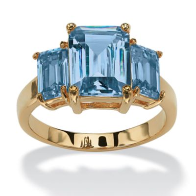 Seta Jewelry Emerald-Cut Simulated Birthstone 3-Stone Ring 18k Gold-Plated, 5
