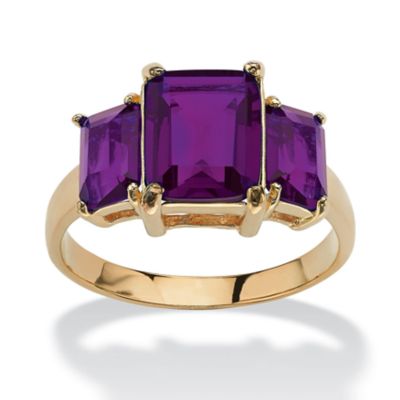 Seta Jewelry Emerald-Cut Simulated Birthstone 3-Stone Ring 18k Gold-Plated, 10