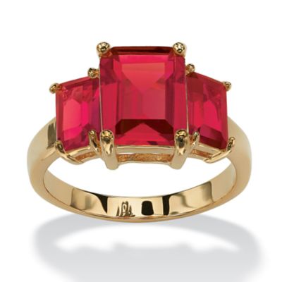 Seta Jewelry Emerald-Cut Simulated Birthstone 3-Stone Ring 18k Gold-Plated, 7