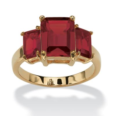 Seta Jewelry Emerald-Cut Simulated Birthstone 3-Stone Ring 18k Gold-Plated, 10
