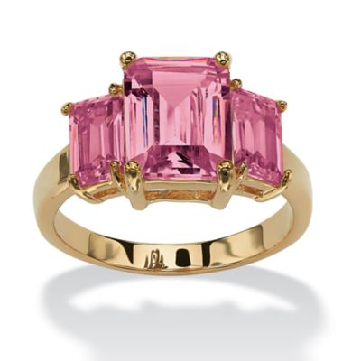 Seta Jewelry Emerald-Cut Simulated Birthstone 3-Stone Ring 18k Gold-Plated, 10