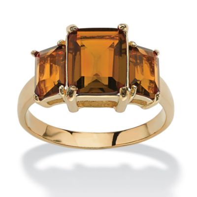 Seta Jewelry Emerald-Cut Simulated Birthstone 3-Stone Ring 18k Gold-Plated, 9