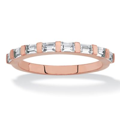 Seta Jewelry 0.80 Cttw. Rose Gold-Plated Baguette-Cut Cubic Zirconia Channel-Set Stack Ring