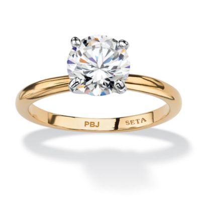 Seta Jewelry 2.00 Carat Cubic Zirconia Solitaire Ring 18k Gold-Plated, White