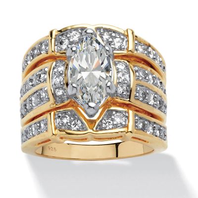 Seta Jewelry 3.05 TCW Marquise-Cut Cubic Zirconia 14k Gold-plated Sterling Silver Bridal Engagement Set