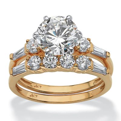 Seta Jewelry 2-Piece 3.60 TCW Round Cubic Zirconia Bridal Ring Set in Solid 10k Gold