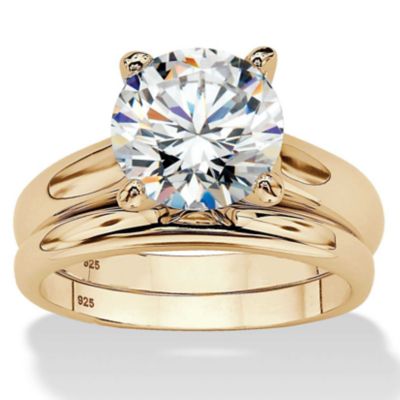 Seta Jewelry Round Cubic Zirconia 2-Piece Solitaire Wedding Ring Set 3 TCW in 14k Gold-plated Sterling Silver