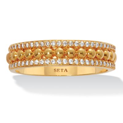 Seta Jewelry Triple Row Gold-Plated Round Crystal Band Ring, White, 9