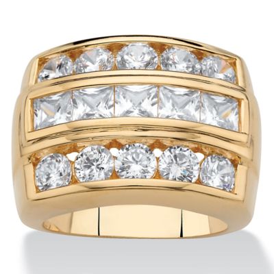 Seta Jewelry Men's 4.35 Cttw Square-Cut 18k Gold-Plated Cubic Zirconia Channel-Set Step Ring, White, 9