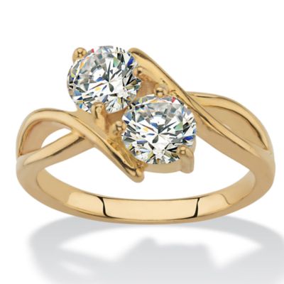 Seta Jewelry 1.96 TCW Round CZ 2-Stone Bypass Ring in 14k Gold-plated