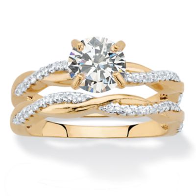 Seta Jewelry 1.79 TCW 2-Piece Twisted 18k Gold-Plated Cubic Zirconia Wedding Ring Set, White