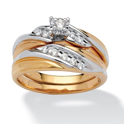 Seta Jewelry .24 TCW Cubic Zirconia 2-Piece 18k Gold-plated Wedding Band Set, White, 10