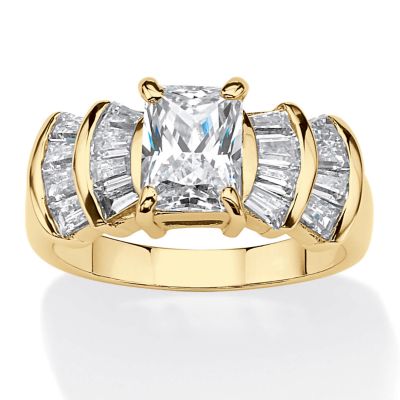 Seta Jewelry 3.10 TCW Emerald-Cut Cubic Zirconia Engagement Ring in 18K Gold-Plated, White