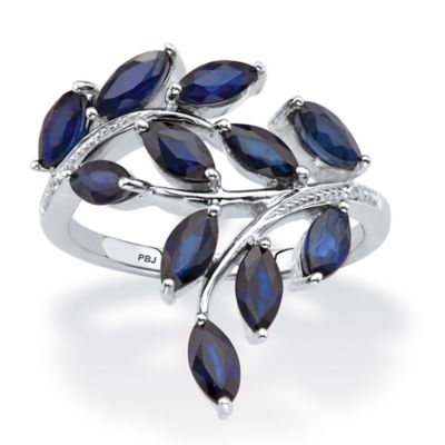 Seta Jewelry 2.65 TCW Genuine Sapphire and Diamond Accent Bypass Leaf Ring in Platinum-plated, Blue, 9
