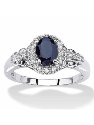Seta Jewelry 1.12 TCW Genuine Blue Sapphire and White Topaz Platinum-plated Cocktail Ring