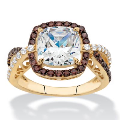 Seta Jewelry 2.94 TCW Brown and White CZ Halo Engagement Ring in 14k Gold-plated