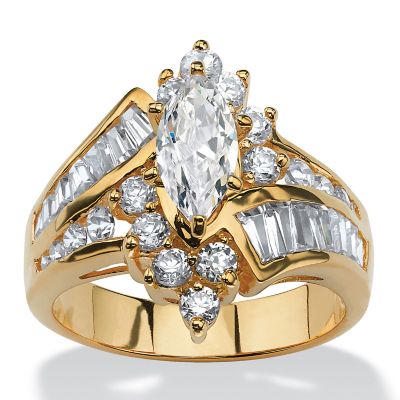 Seta Jewelry 3.20 TCW Marquise Cut Cubic Zirconia Ring in 18k Gold-Plated, White, 9