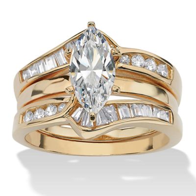 Seta Jewelry 3.57 TCW Marquise Cut Cubic Zirconia Two Piece Bridal Set in 18k Gold-plated, White