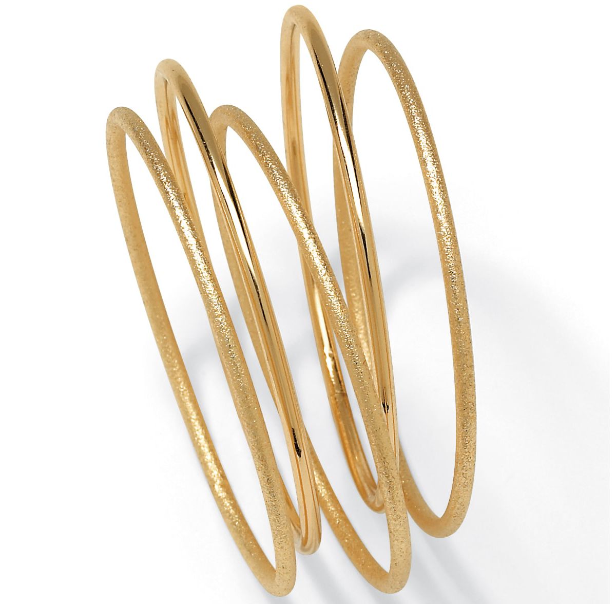 5 Piece Bangle Bracelet Set in Textured and Polished Yellow Goldtone