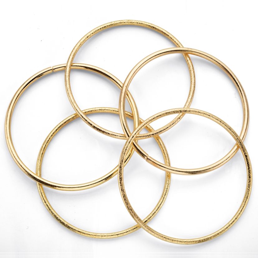 5 Piece Bangle Bracelet Set in Textured and Polished Yellow Goldtone