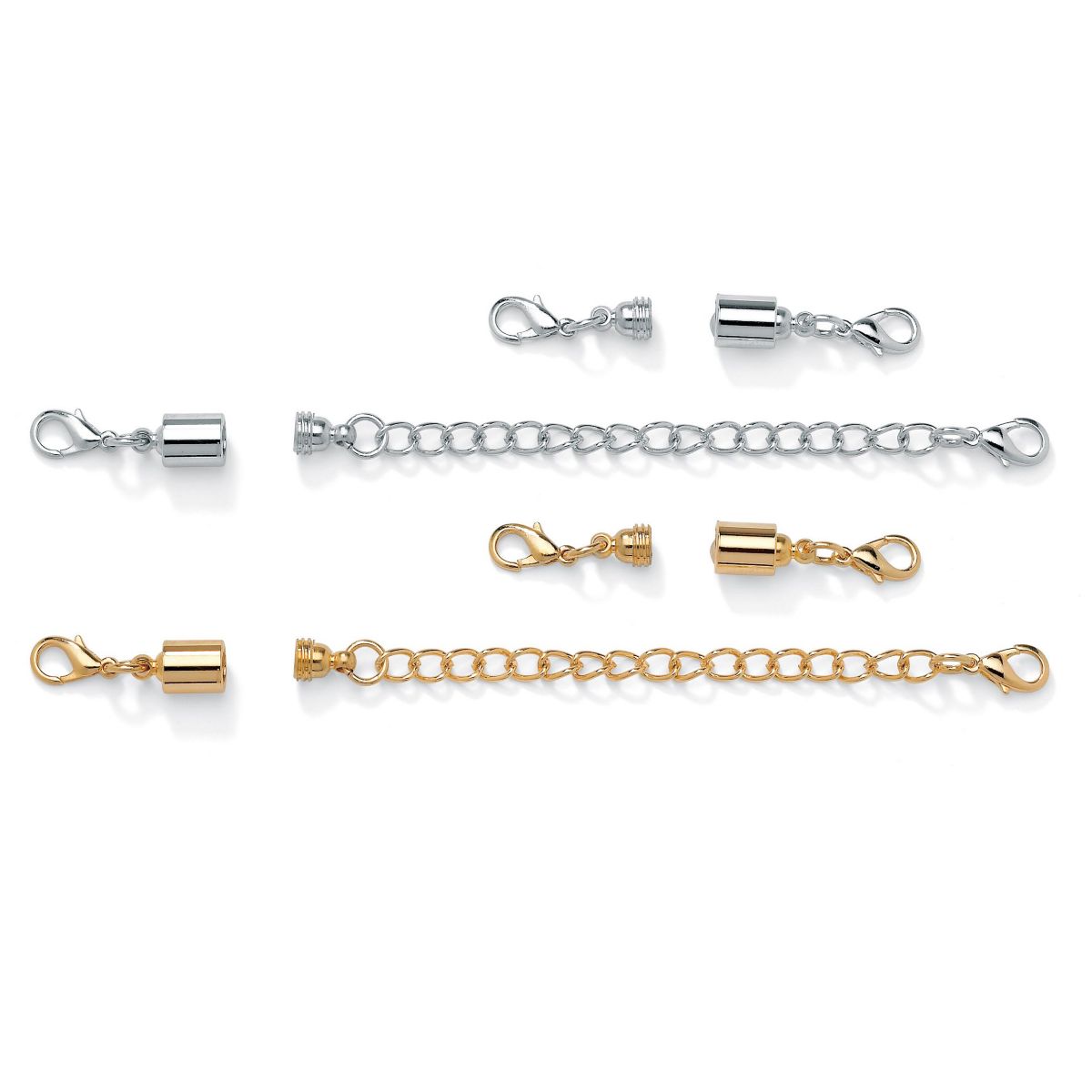 Magnetic Clasp and Chain Extender Two-Pair Set in Yellow Goldtone and Silvertone