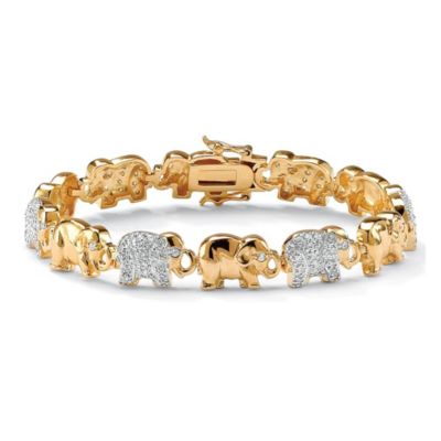 Seta Jewelry 1.32 TCW Pave Cubic Zirconia Elephant-Link Charm Bracelet in 18k Gold-Plated 8 Inch, White