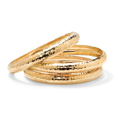 Seta Jewelry Goldtone Hammered 3-Piece Bangle Bracelet Set 8.5"