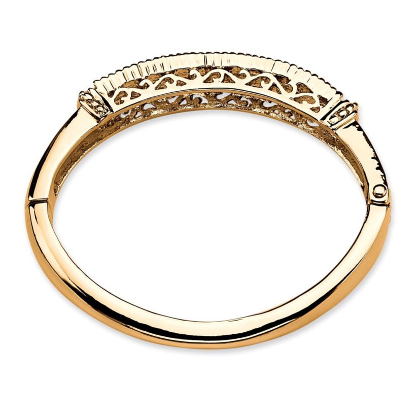 3.24 Cttw. Round Pave Simulated Emerald Goldtone Bangle Bracelet 8"